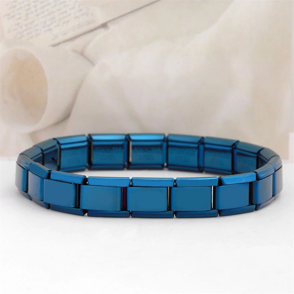 Trendy Square Italy Stainless Steel Bracelets For Women Men HipHop Metal Italian Modules Stretchable Gift Birthday Party Jewelry